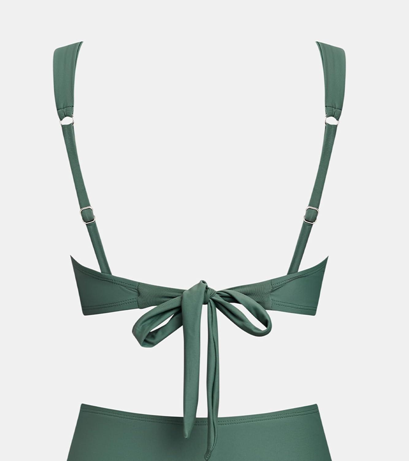 imageCUPSHE Womens Bikini Top V Neck Twist Front Back Self Tie Adjustable StrapsForest Green