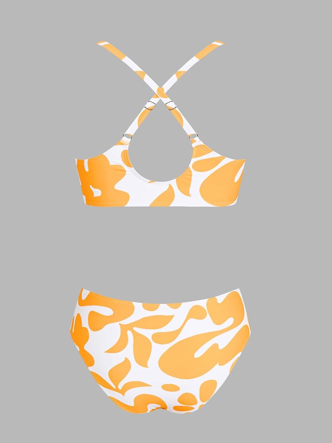 imageCUPSHE Womens Two Piece Bikini Set Floral Print Knot Bunny TieWhiteYellow Floral
