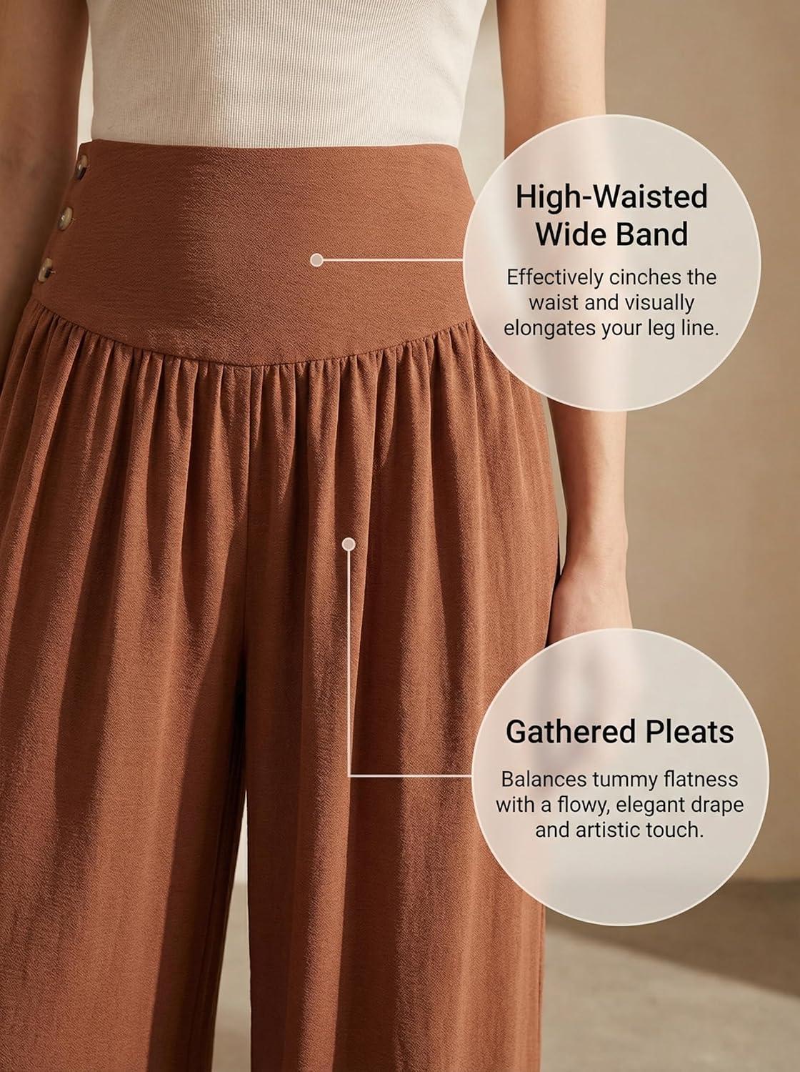 imageCUPSHE Womens Wide Leg Palazzo Pants Elastic High Waisted Summer Boho Tropical Beach Flowy TrousersBrown