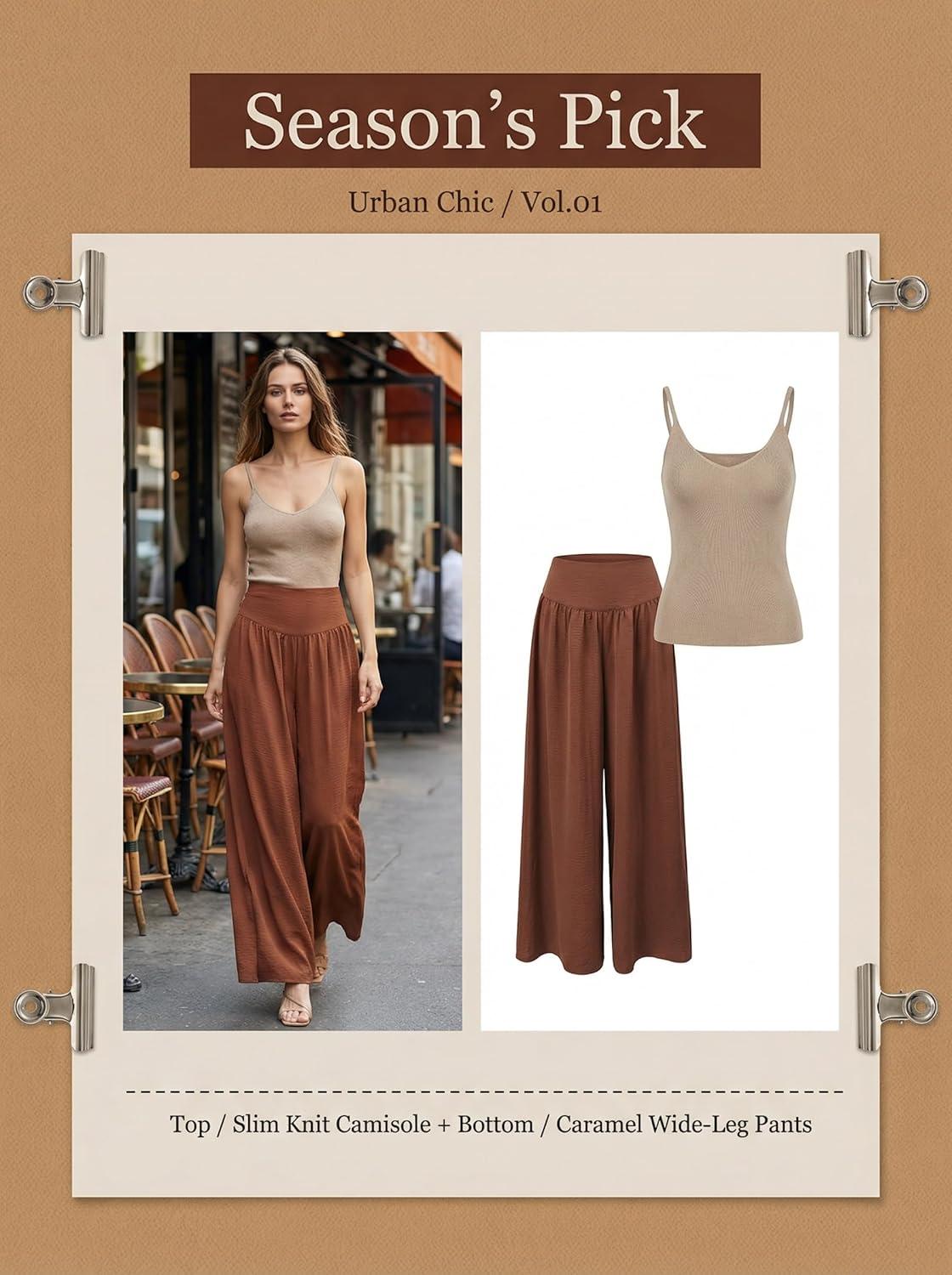 imageCUPSHE Womens Wide Leg Palazzo Pants Elastic High Waisted Summer Boho Tropical Beach Flowy TrousersBrown