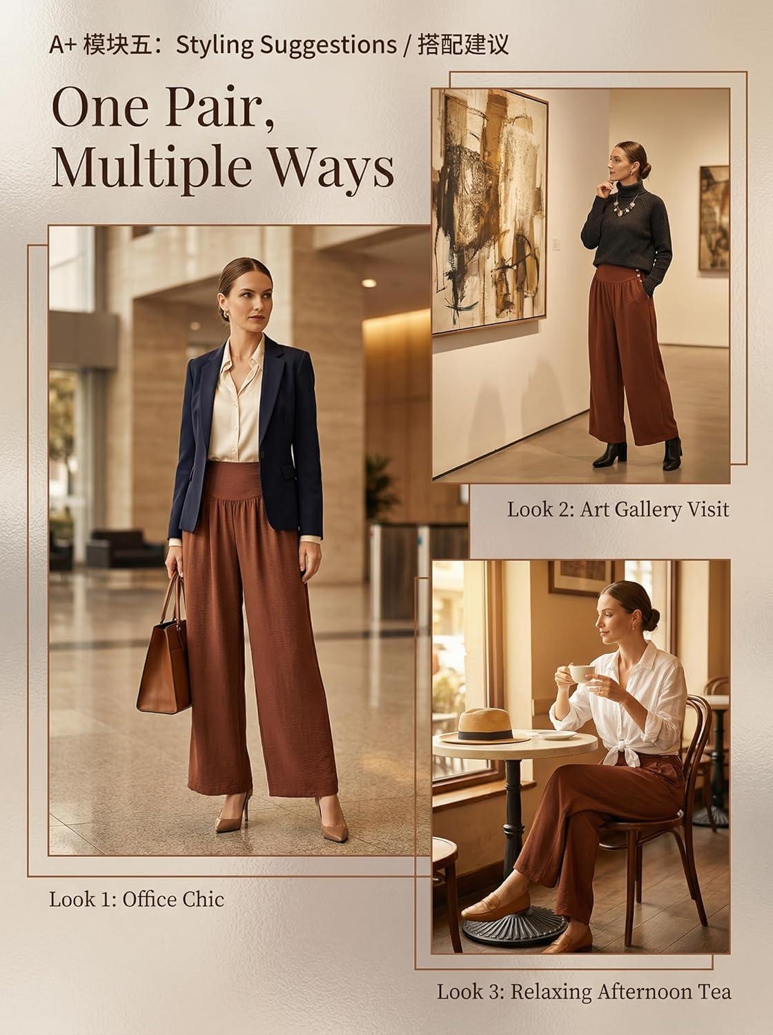 imageCUPSHE Womens Wide Leg Palazzo Pants Elastic High Waisted Summer Boho Tropical Beach Flowy TrousersBrown