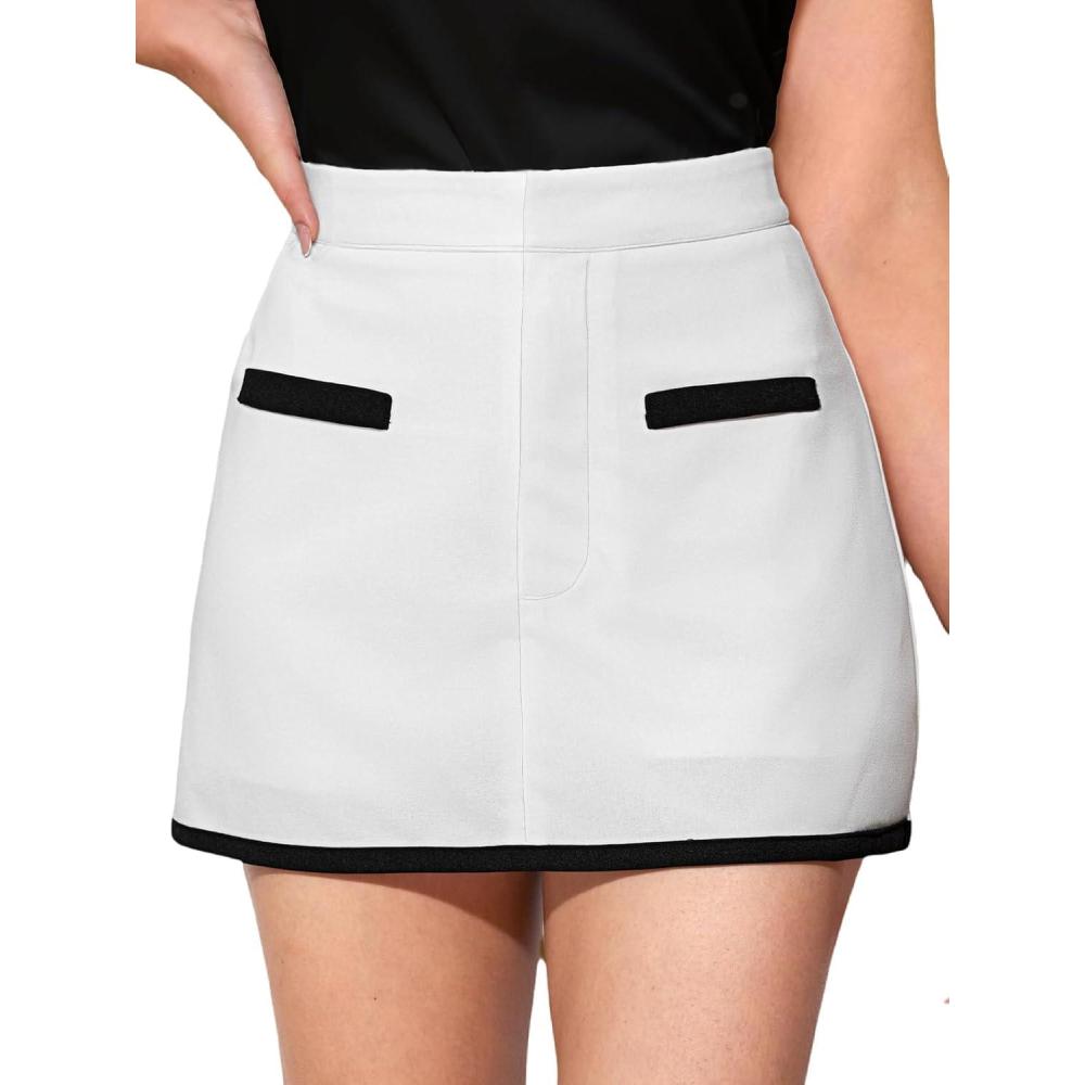 imageCUPSHE Women Mini Plaid Skirts Tweed High Waist Bodycon Pencil Hem Spring Summer Dressy Outfits ShortsWhiteBlack