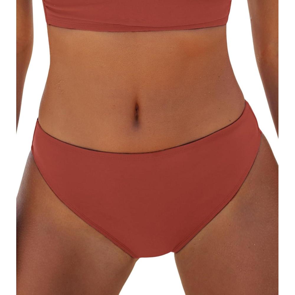 imageCUPSHE Womens Bikini Bottom Separate Mid Rise Full Coverage Swimsuit Bottom OnlyBrick Red