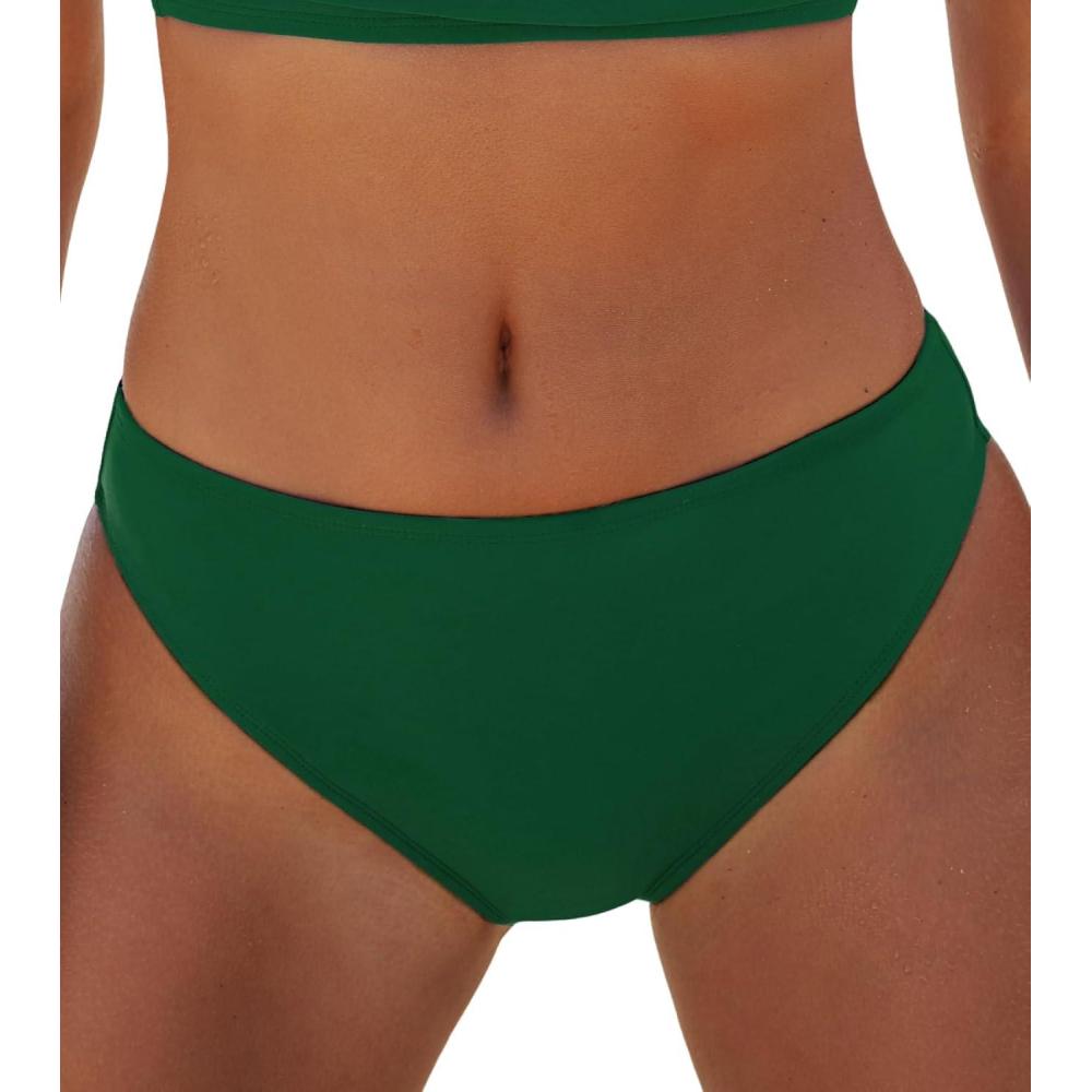 imageCUPSHE Womens Bikini Bottom Separate Mid Rise Full Coverage Swimsuit Bottom OnlyDark Green