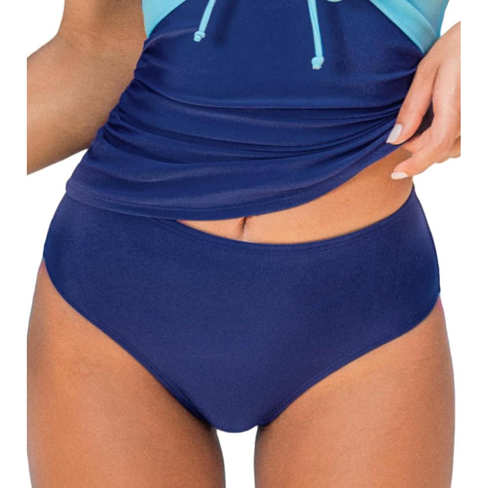 imageCUPSHE Womens Mid Rise Bikini Bottom Swimsuit Classic Full Coverage Swim Bottom OnlyNavy Blue