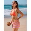 CUPSHE 3 Piece Swimsuit for Women Bikini Sets V Neck Halter Triangle Top Self Tie Low Rise Cheeky Sarong Ribbed(Orange)