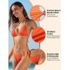 CUPSHE 3 Piece Swimsuit for Women Bikini Sets V Neck Halter Triangle Top Self Tie Low Rise Cheeky Sarong Ribbed(Orange)