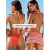 CUPSHE 3 Piece Swimsuit for Women Bikini Sets V Neck Halter Triangle Top Self Tie Low Rise Cheeky Sarong Ribbed(Orange)