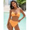 CUPSHE Bikini Set for Women Bathing Suit High Waisted Scalloped V Neck Two Pieces Swimsuit(Yellow/Pink)