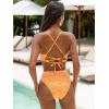 CUPSHE Bikini Set for Women Bathing Suit High Waisted Scalloped V Neck Two Pieces Swimsuit(Yellow/Pink)