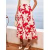 CUPSHE Maxi Skirts for Women 2026 Summer Floral Casual Pleated High Waisted Flowy Long Skirt Beach Vacation Cruise(Red)