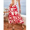 CUPSHE Maxi Skirts for Women 2026 Summer Floral Casual Pleated High Waisted Flowy Long Skirt Beach Vacation Cruise(Red)