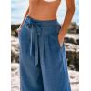 CUPSHE Palazzo Pants for Women with Pockets Casual Smocked Waist Wide Leg Pants Summer Loose Beach Vacation Pant(Blue)