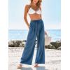 CUPSHE Palazzo Pants for Women with Pockets Casual Smocked Waist Wide Leg Pants Summer Loose Beach Vacation Pant(Blue)