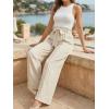 CUPSHE Palazzo Pants for Women with Pockets Casual Smocked Waist Wide Leg Pants Summer Loose Beach Vacation Pant(Khaki)