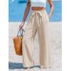 CUPSHE Palazzo Pants for Women with Pockets Casual Smocked Waist Wide Leg Pants Summer Loose Beach Vacation Pant(Khaki)