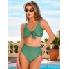 CUPSHE Two Piece Swimsuit for Women High Waisted V Neck 2026 Bikini Sets Knot Bunny Tie Bathing Suits for Beach(Dusty Green)