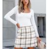 CUPSHE Women Mini Plaid Skirts Tweed High Waist Bodycon Pencil Hem Spring Summer Dressy Outfits Shorts(Brown)
