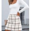 CUPSHE Women Mini Plaid Skirts Tweed High Waist Bodycon Pencil Hem Spring Summer Dressy Outfits Shorts(Brown)