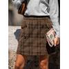 CUPSHE Women Mini Plaid Skirts Tweed High Waist Bodycon Pencil Hem Spring Summer Dressy Outfits Shorts(Coffee)