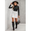 CUPSHE Women Mini Plaid Skirts Tweed High Waist Bodycon Pencil Hem Spring Summer Dressy Outfits Shorts(Grey)