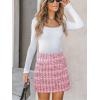 CUPSHE Women Mini Plaid Skirts Tweed High Waist Bodycon Pencil Hem Spring Summer Dressy Outfits Shorts(Pink)