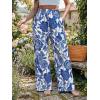 CUPSHE Women Wide Leg Beach Pants Tropical Floral Plus Size Pants with Pockets Vacation Casual Dressy(Blue-flower)