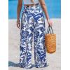 CUPSHE Women Wide Leg Beach Pants Tropical Floral Plus Size Pants with Pockets Vacation Casual Dressy(Blue-flower)