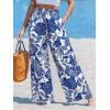 CUPSHE Women Wide Leg Beach Pants Tropical Floral Plus Size Pants with Pockets Vacation Casual Dressy(Blue-flower)