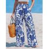 CUPSHE Women Wide Leg Beach Pants Tropical Floral Plus Size Pants with Pockets Vacation Casual Dressy(Blue-flower)