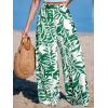 CUPSHE Women Wide Leg Beach Pants Tropical Floral Plus Size Pants with Pockets Vacation Casual Dressy(Green-2)