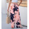 CUPSHE Women Wide Leg Beach Pants Tropical Floral Plus Size Pants with Pockets Vacation Casual Dressy(Pink-flower)