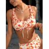 CUPSHE Women’s Bikini Set Cute Two Piece Swimsuit V Neck Ruffle Trim Bathing Suit Front Drawstring Back Hook(Burnt Orange/Floral)