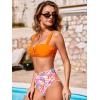 CUPSHE Women’s Bikini Set High Waisted Tummy Control Two Piece Swimsuit V Wire Bathing Suit Back Hook Ruched(Bright Orange/Floral)