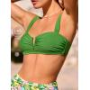 CUPSHE Women’s Bikini Set High Waisted Tummy Control Two Piece Swimsuit V Wire Bathing Suit Back Hook Ruched(Dark Green/Floral)