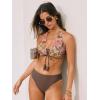 CUPSHE Women’s Bikini Set Sexy Two Piece Swimsuit Halter Strap Self Tie Bathing Suit Full Coverage(Brown/Ethnic)