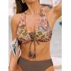 CUPSHE Women’s Bikini Set Sexy Two Piece Swimsuit Halter Strap Self Tie Bathing Suit Full Coverage(Brown/Ethnic)