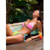 CUPSHE Women’s Bikini Set Sexy Two Piece Swimsuit Halter Straps Backless Bathing Suit Color Block Cheeky Bottom(Pink/Neon Green)