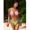 CUPSHE Women’s Bikini Set Sexy Two Piece Swimsuit Halter Straps Backless Bathing Suit Color Block Cheeky Bottom(Pink/Neon Green)