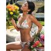 CUPSHE Women’s Bikini Set Sexy Two Piece Swimsuit V Neck Back Self Tie Bathing Suit Low Rise High Leg Cut Cheeky(White/Floral)