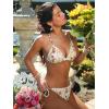 CUPSHE Women’s Bikini Set Sexy Two Piece Swimsuit V Neck Back Self Tie Bathing Suit Low Rise High Leg Cut Cheeky(White/Floral)
