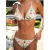 CUPSHE Women’s Bikini Set Sexy Two Piece Swimsuit V Neck Back Self Tie Bathing Suit Low Rise High Leg Cut Cheeky(White/Floral)
