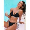 CUPSHE Women’s Bikini Set Sexy Two Piece Swimsuit V Neck Bathing Suit Back Self Tie Adjustable Straps(Black/Leopard)