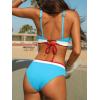 CUPSHE Women’s Bikini Set Sporty Two Piece Swimsuit Scoop Neck Color Block Bathing Suit Back Self Tie Textured(Sky Blue/White)
