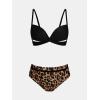 CUPSHE Women’s Bikini Set Sweetheart V Neck Two Piece Bathing Suits Wrap Front Cutouts Hook Swimwear Molded Cup(Black/Leopard)