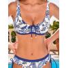 CUPSHE Women’s Bikini Set Two Piece Swimsuit Ruched Color Block Bathing Suit Back Hook Mid Rise Side Drawstring(Navy Blue/Paisley)