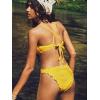 CUPSHE Women’s Bikini Set Two Piece Swimsuit Scoop Neck Ruffle Trim Bathing Suit Crisscross Back Self Tie Sweet Cheeky(Lemon Yellow/Gingham)