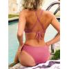 CUPSHE Women’s Bikini Set Two Piece Swimsuit Twist Front Cutout Crisscross Self tie Bathing Suit Textured(Rose Pink)