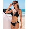 CUPSHE Women’s Bikini Set Two Piece Swimsuit V Neck Mesh Panel Sexy Bathing Suit Back Hook High Leg Textured(Black)
