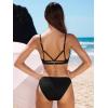 CUPSHE Women’s Bikini Set Two Piece Swimsuit V Neck Mesh Panel Sexy Bathing Suit Back Hook High Leg Textured(Black)